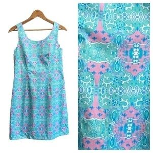 Kaeli Smith Pink and Blue Printed Sleeveless Shift Dress